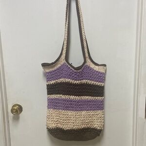 Handcrafted Purple and Brown Crochet Tote Bag